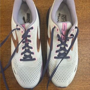 Brooks Women's Athletic Shoes - Blue/White, Pink, and Gold.